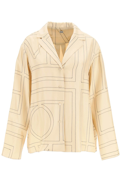 Shop Totême Toteme Monogram Silk Pajama Shirt Women In Cream