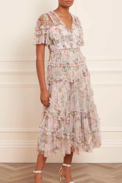 Needle & Thread Rose Powder Ruffle Ballerina Dress Moonshine 4 In Multi