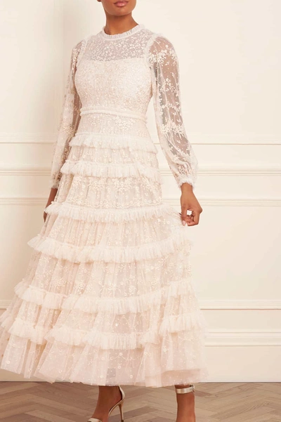 Needle & Thread Blossom Lace Ankle Gown In Champagne
