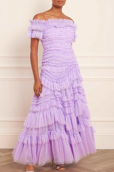 Shop Needle & Thread Wild Rose Off-shoulder Gown In Purple