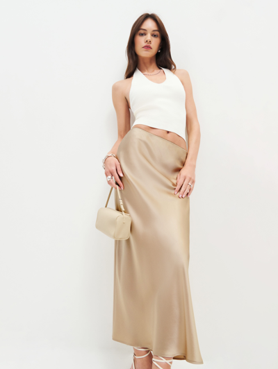 Shop Reformation Petites Layla Silk Skirt In Sand