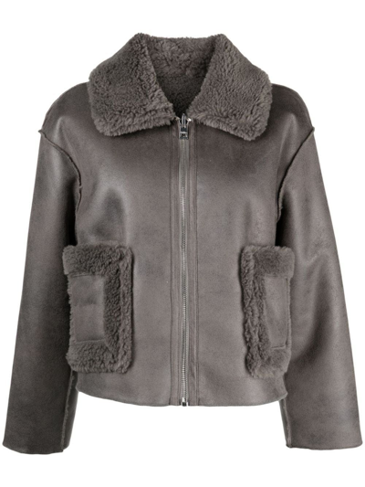 Shop Jakke Vera Faux-shearling Jacket In Grey