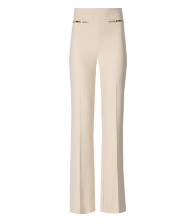 Shop Elisabetta Franchi Butter Palazzo Trousers With Chain In Neutrals