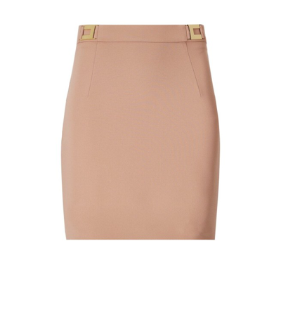 Shop Elisabetta Franchi Nude Skirt With Logo In Brown