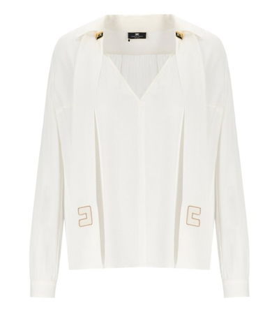 Shop Elisabetta Franchi Ivory Blouse With Scarf In White