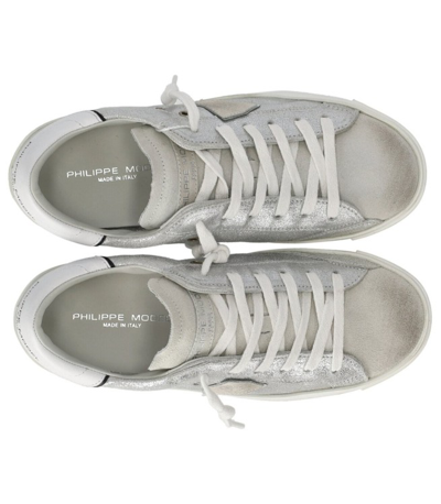 Shop Philippe Model Prsx Low Metal Silver Sneaker In White