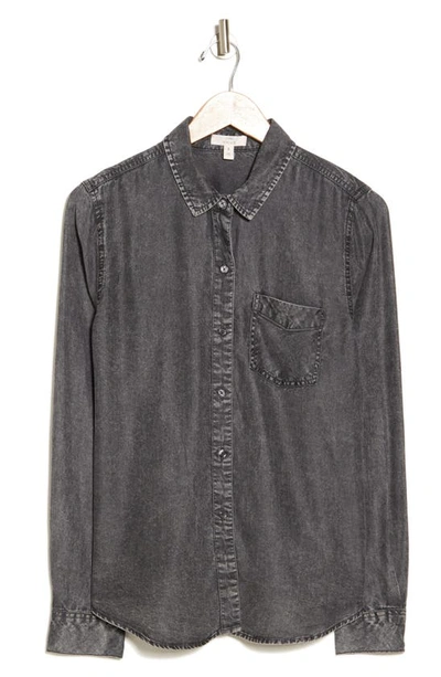 Shop Como Vintage Acid Wash Denim Button-up Shirt In Washed Black