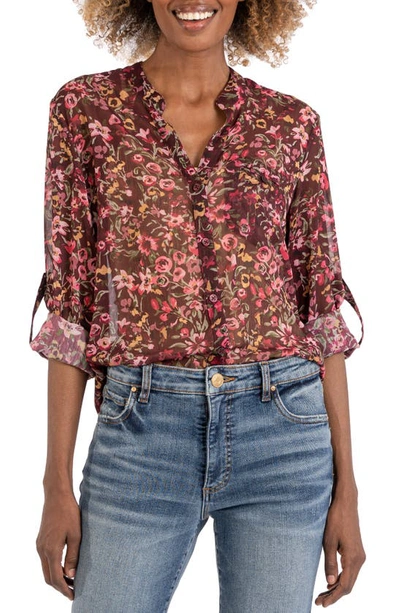 Shop Kut From The Kloth Jasmine Chiffon Button-up Shirt In Marsan Bordeaux Pink