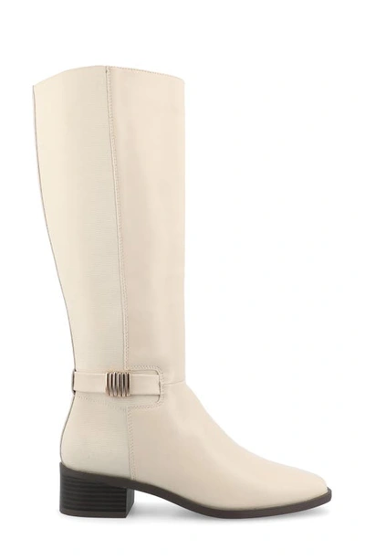 Journee Collection Wide Width Wide Calf Womens Londyn Tru Comfort Foam Stacked Block Heel Square Toe Boots In Bone