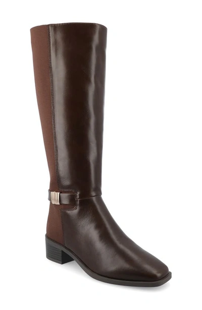 Journee Collection Wide Width Wide Calf Womens Londyn Tru Comfort Foam Stacked Block Heel Square Toe Boots In Brown