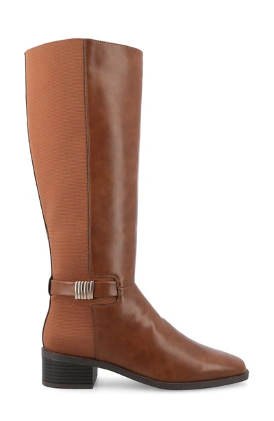 Journee Collection Wide Width Wide Calf Womens Londyn Tru Comfort Foam Stacked Block Heel Square Toe Boots In Cognac