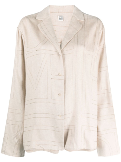 Shop Totême Monogram Flannel Pajama Top In Beige