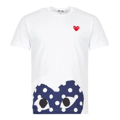 Shop Comme Des Garçons Play Polka Dot Heart Hem T-shirt In White