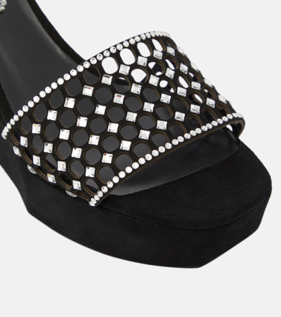 Shop René Caovilla Embellished Suede Platform Slides In Black