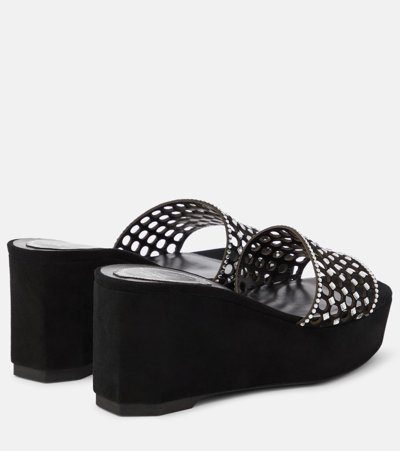 René Caovilla Embellished Suede Platform Wedge Mules In Black