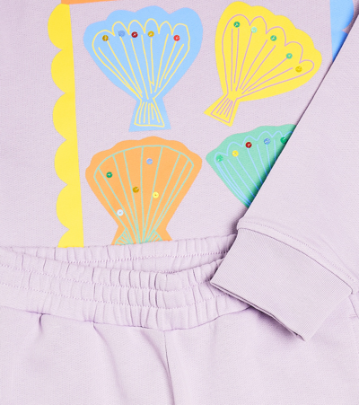 Shop Stella Mccartney Printed Cotton Fleece Sweatshirt And Shorts Set In Purple