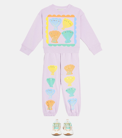 Shop Stella Mccartney Printed Cotton Fleece Sweatshirt And Shorts Set In Purple