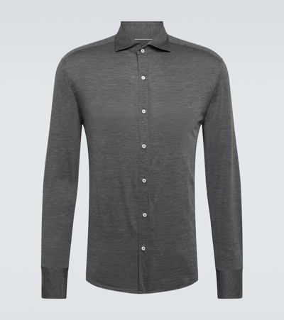 Shop Brunello Cucinelli Silk And Cotton Shirt In Grey