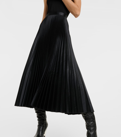 Shop Alaïa Pleated Croc-effect Satin Midi Skirt In Black