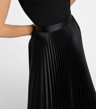 Shop Alaïa Pleated Croc-effect Satin Midi Skirt In Black