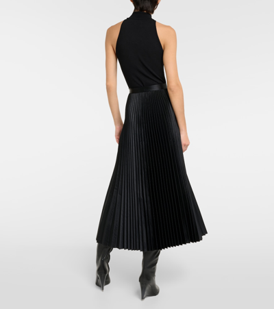 Shop Alaïa Pleated Croc-effect Satin Midi Skirt In Black