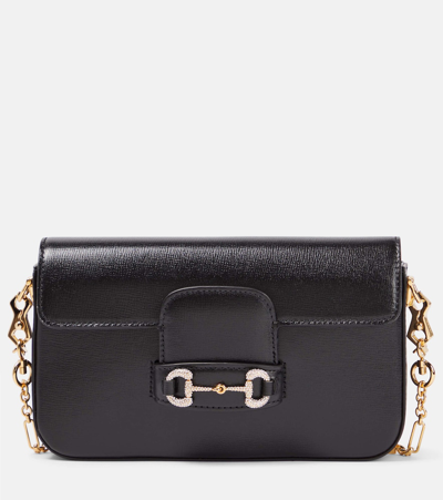 Shop Gucci Horsebit 1955 Leather Shoulder Bag In Black