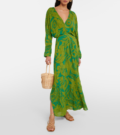 Shop Poupette St Barth Ilona Printed Maxi Dress In Green