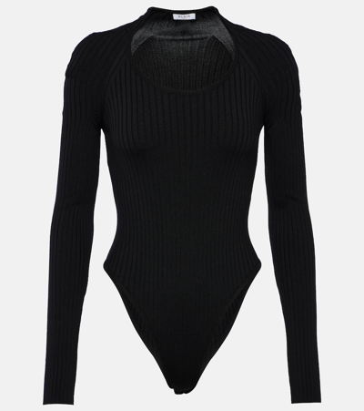 Shop Alaïa Ribbed-knit Bodysuit In Black