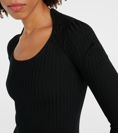 Shop Alaïa Ribbed-knit Bodysuit In Black