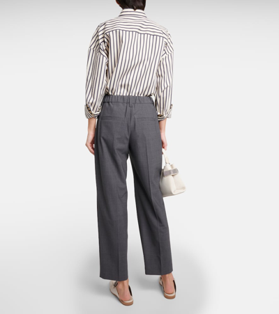 Shop Brunello Cucinelli Mid-rise Wool-blend Straight Pants In Grey