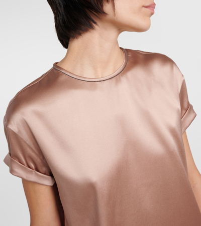 Brunello Cucinelli Silk-blend Satin T-shirt In Neutrals