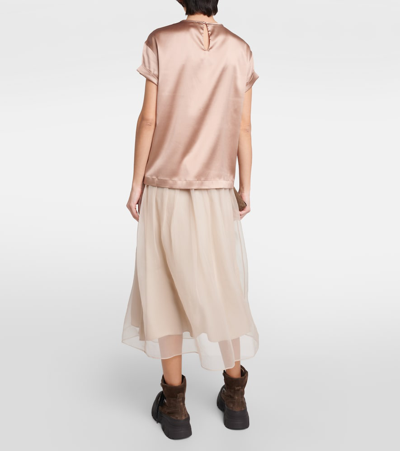 Brunello Cucinelli Silk-blend Satin T-shirt In Neutrals