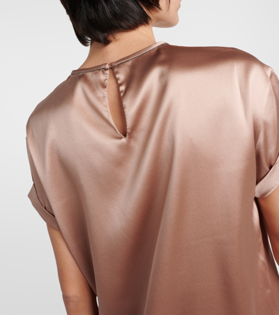 Brunello Cucinelli Silk-blend Satin T-shirt In Neutrals