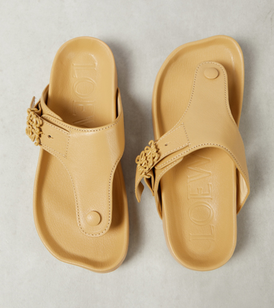 Shop Loewe Ease Leather Thong Sandals In Neutrals