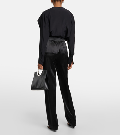 Shop Joseph Tova Silk Satin Straight Pants In Black