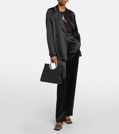 Shop Joseph Tova Silk Satin Straight Pants In Black