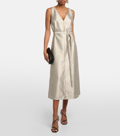 Shop Joseph Desiree Metallic Midi Dress In Silver