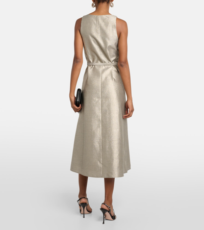 Shop Joseph Desiree Metallic Midi Dress In Silver