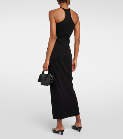 Shop Re/done Ribbed-knit Cotton-blend Midi Dress In Black