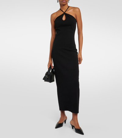Shop Re/done Ribbed-knit Cotton-blend Midi Dress In Black