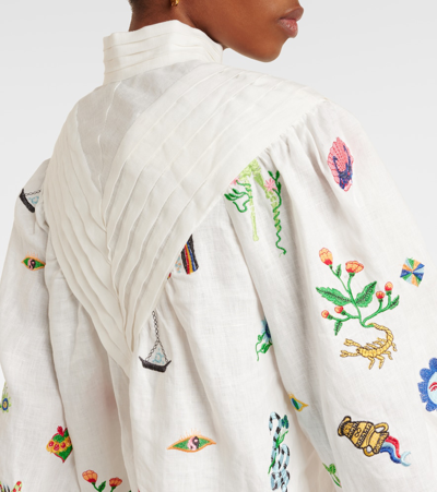 Shop Alemais Alémais Atticus Embroidered Linen Midi Skirt In White