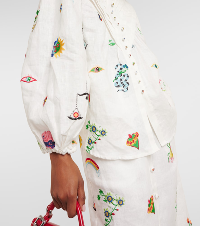Shop Alemais Alémais Atticus Embroidered Linen Midi Skirt In White