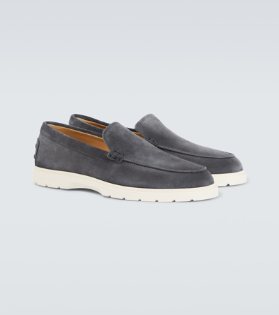 Shop Tod's Suede Loafers In Ombra + Fondo Panna