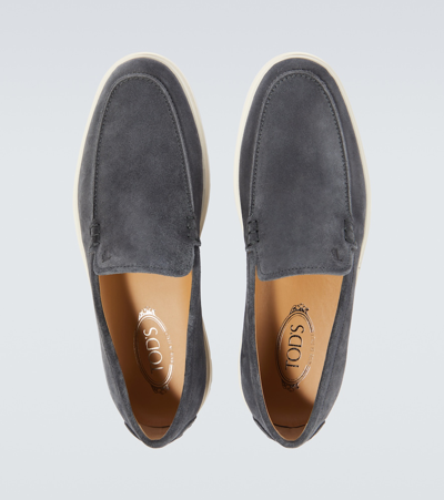 Shop Tod's Suede Loafers In Ombra + Fondo Panna