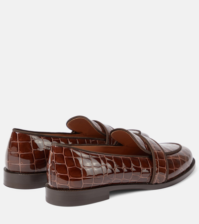 Shop Aquazzura Martin Croc-effect Leather Loafers In Brown