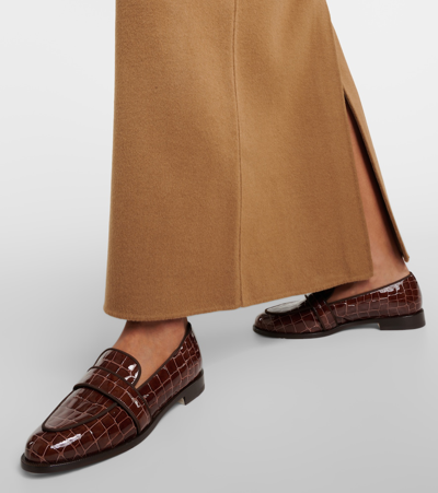 Shop Aquazzura Martin Croc-effect Leather Loafers In Brown