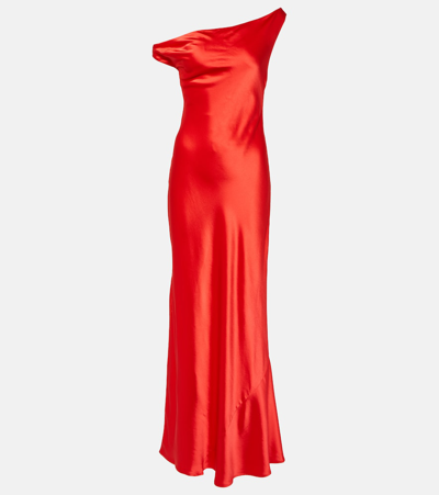 Shop Staud Ashanti One-shoulder Satin Gown In Red