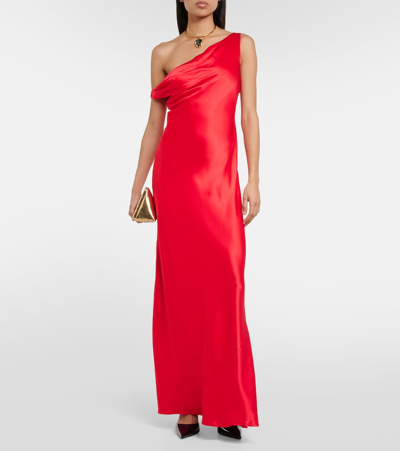 Shop Staud Ashanti One-shoulder Satin Gown In Red