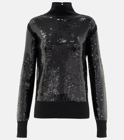 Joseph Sequinned Wool-blend Jersey High-neck Sweater In Black