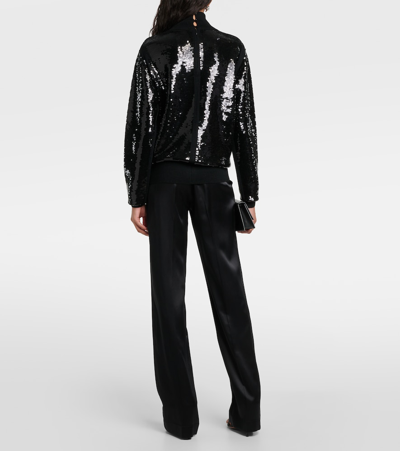 Joseph Sequinned Wool-blend Jersey High-neck Sweater In Black